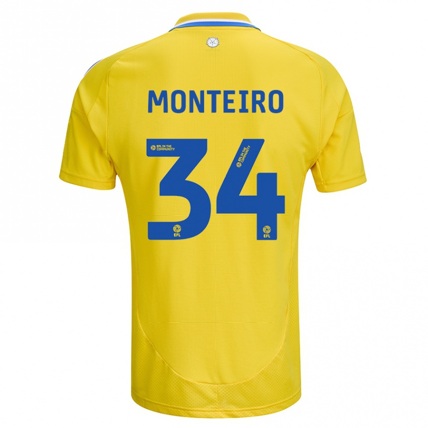 Kids Football Diogo Monteiro #34 Yellow Blue Away Jersey 2024/25 T-Shirt Australia