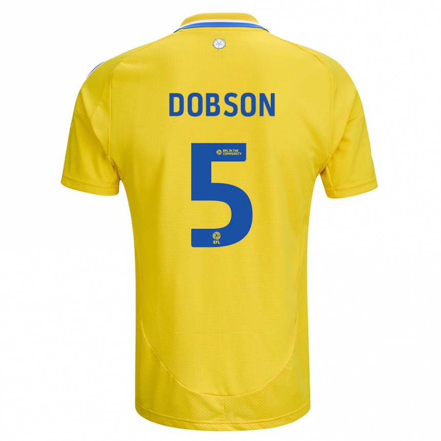 Kids Football Ellie Dobson #5 Yellow Blue Away Jersey 2024/25 T-Shirt Australia