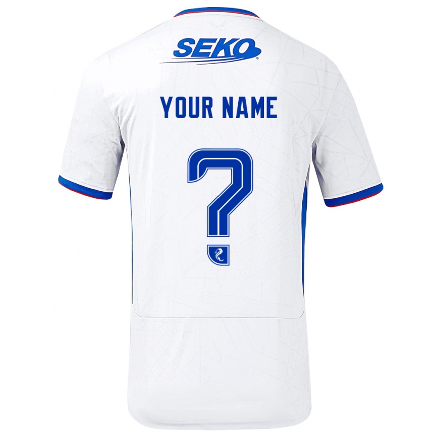 Kids Football Your Name #0 White Blue Away Jersey 2024/25 T-Shirt Australia