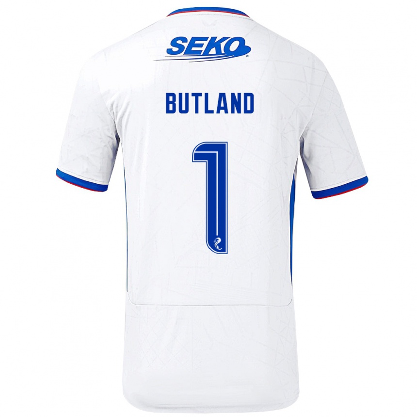 Kids Football Jack Butland #1 White Blue Away Jersey 2024/25 T-Shirt Australia