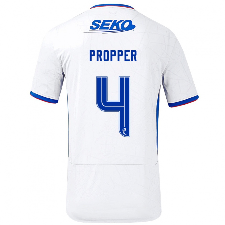 Kids Football Robin Pröpper #4 White Blue Away Jersey 2024/25 T-Shirt Australia