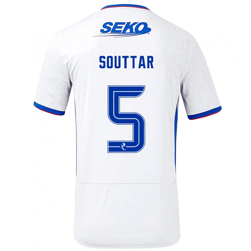 Kids Football John Souttar #5 White Blue Away Jersey 2024/25 T-Shirt Australia