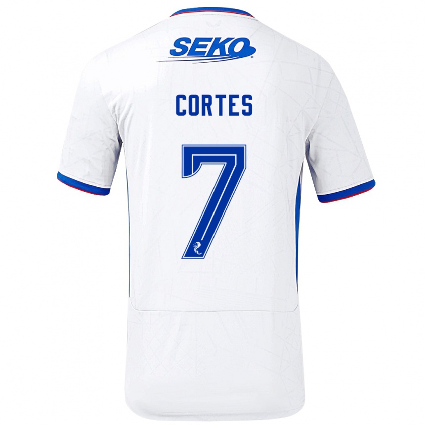 Kids Football Óscar Cortés #7 White Blue Away Jersey 2024/25 T-Shirt Australia