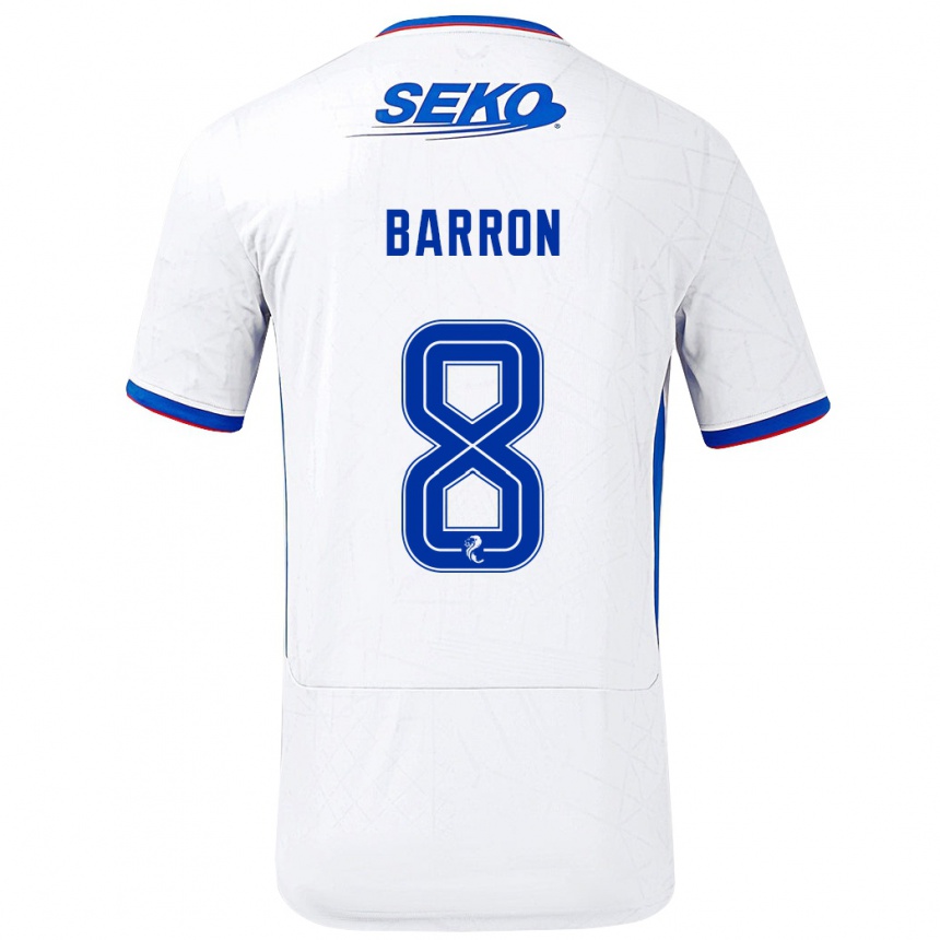 Kids Football Connor Barron #8 White Blue Away Jersey 2024/25 T-Shirt Australia