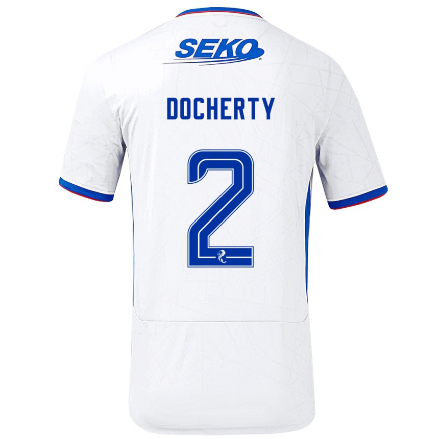 Kids Football Nicola Docherty #2 White Blue Away Jersey 2024/25 T-Shirt Australia