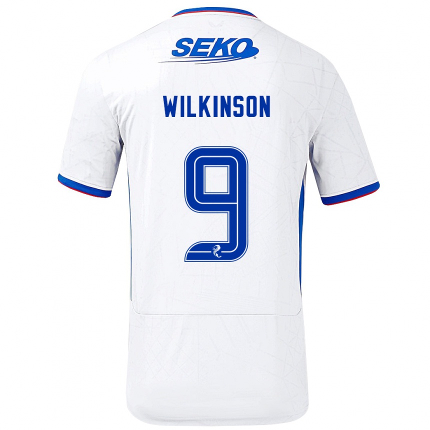 Kids Football Katie Wilkinson #9 White Blue Away Jersey 2024/25 T-Shirt Australia