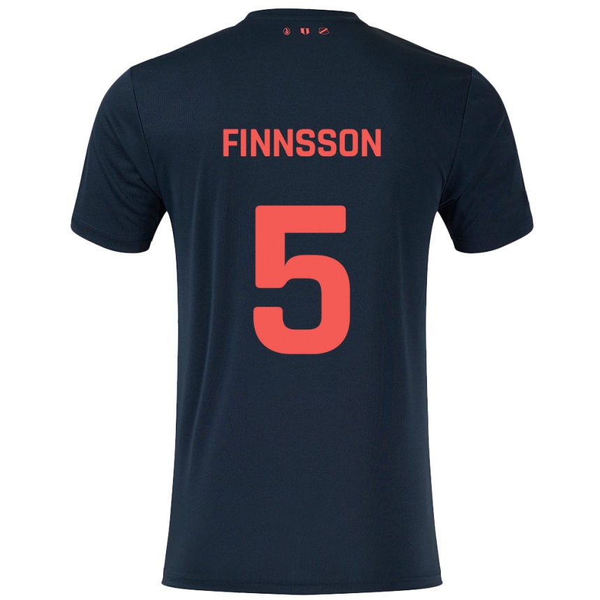 Kids Football Kolbeinn Finnsson #5 Black Red Away Jersey 2024/25 T-Shirt Australia