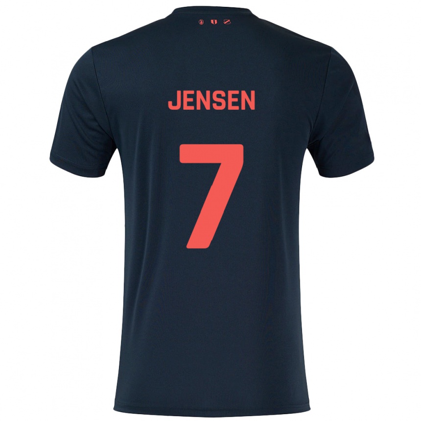 Kids Football Victor Jensen #7 Black Red Away Jersey 2024/25 T-Shirt Australia