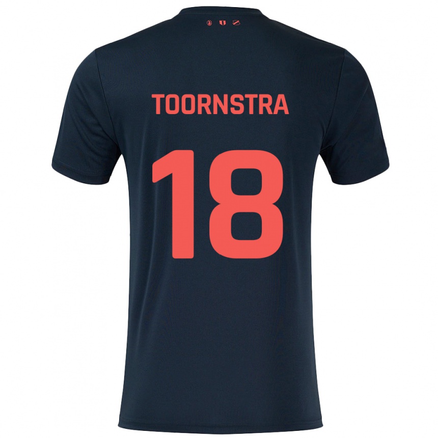 Kids Football Jens Toornstra #18 Black Red Away Jersey 2024/25 T-Shirt Australia