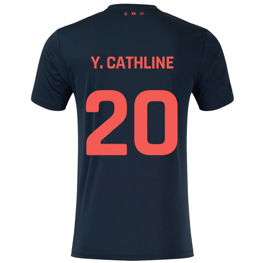 Kids Football Yoann Cathline #20 Black Red Away Jersey 2024/25 T-Shirt Australia