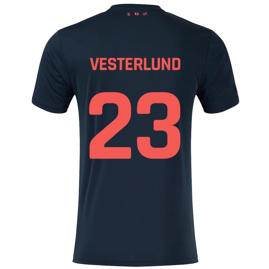 Kids Football Niklas Vesterlund #23 Black Red Away Jersey 2024/25 T-Shirt Australia