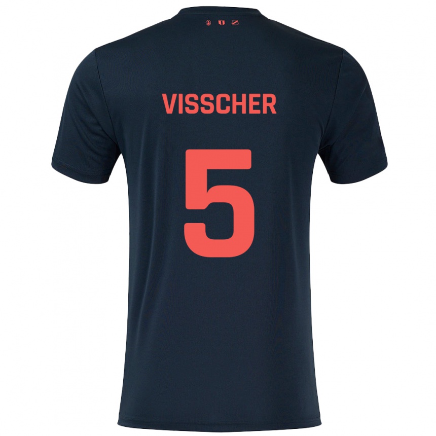 Kids Football Amber Visscher #5 Black Red Away Jersey 2024/25 T-Shirt Australia