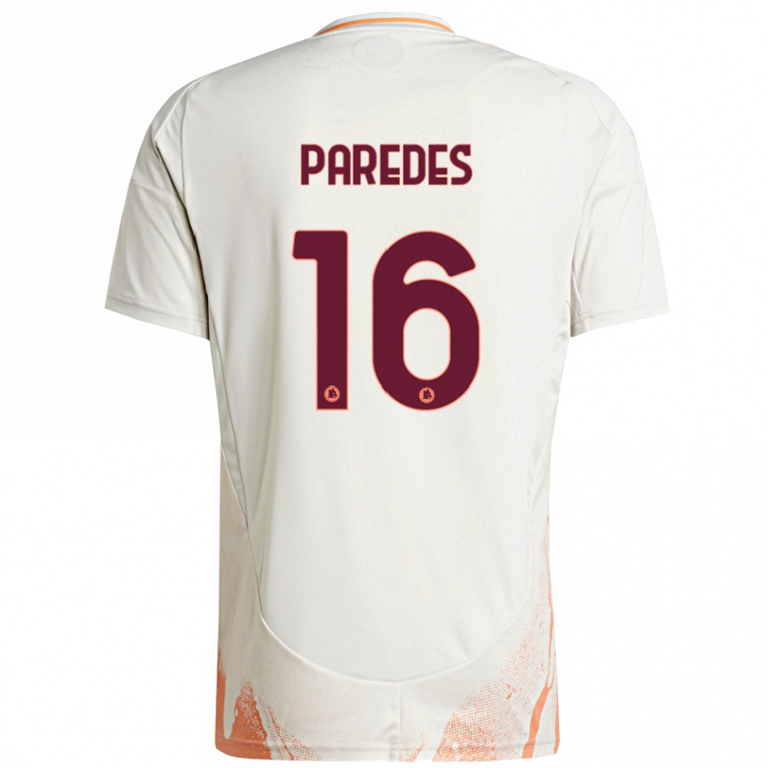 Kids Football Leandro Paredes #16 Cream White Orange Away Jersey 2024/25 T-Shirt Australia