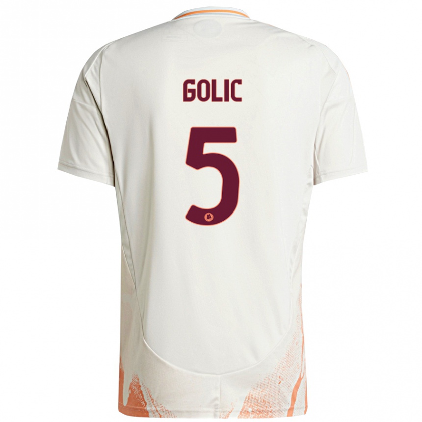 Kids Football Lovro Golic #5 Cream White Orange Away Jersey 2024/25 T-Shirt Australia