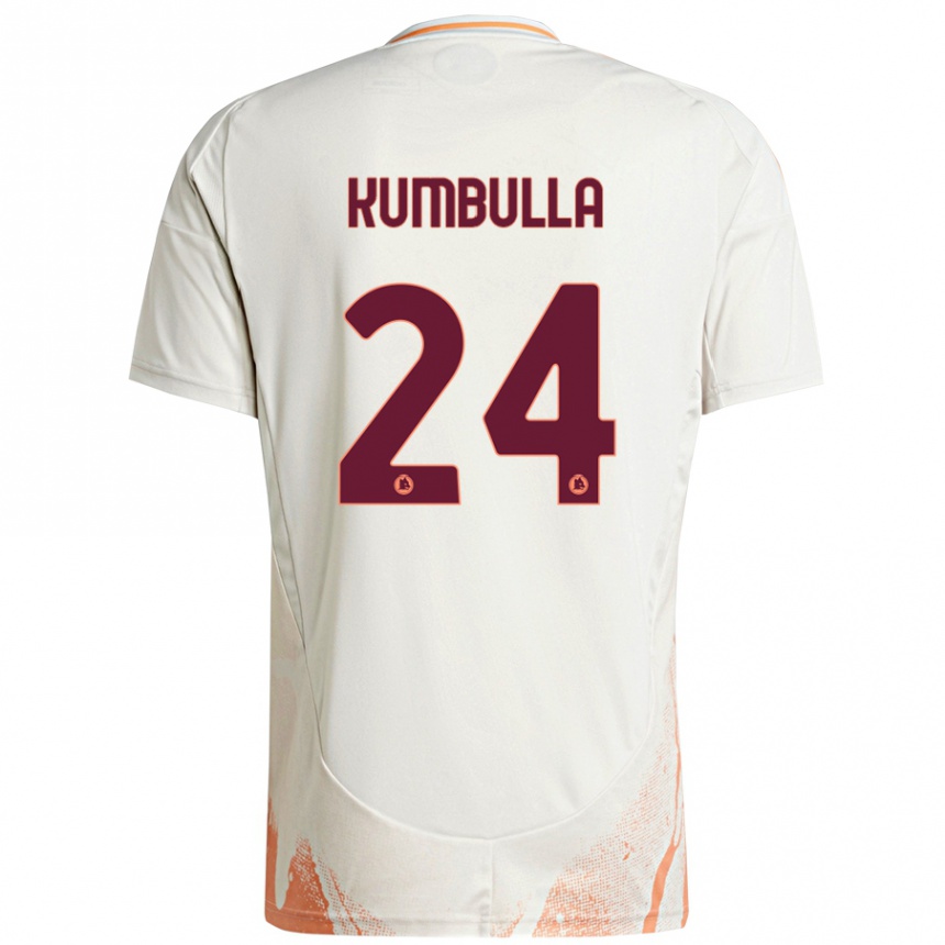 Kids Football Marash Kumbulla #24 Cream White Orange Away Jersey 2024/25 T-Shirt Australia