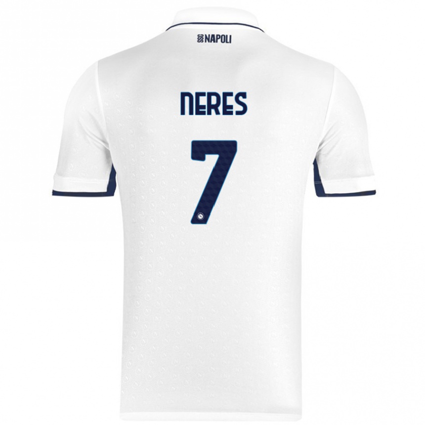 Kids Football David Neres #7 White Royal Blue Away Jersey 2024/25 T-Shirt Australia