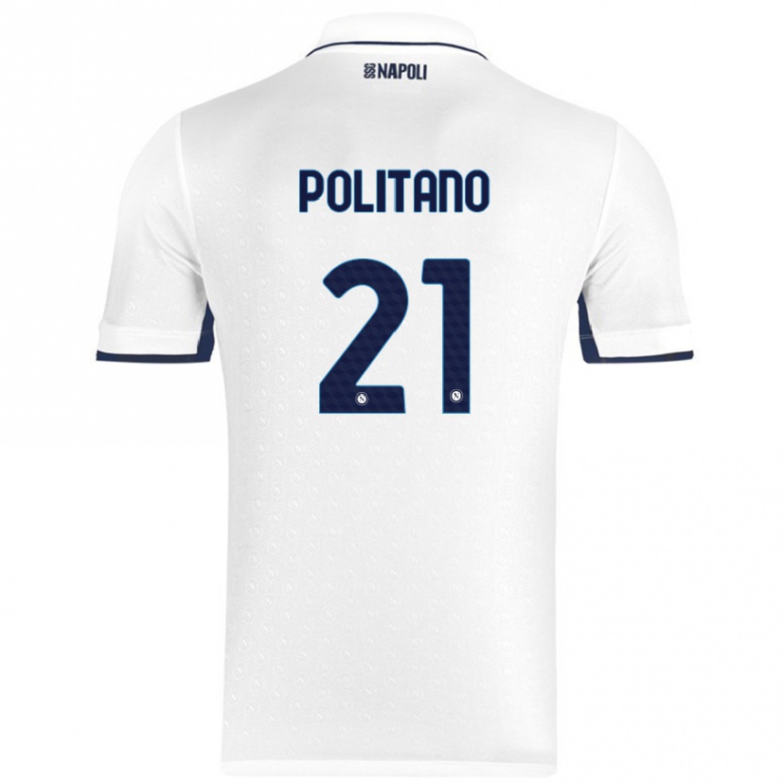 Kids Football Matteo Politano #21 White Royal Blue Away Jersey 2024/25 T-Shirt Australia