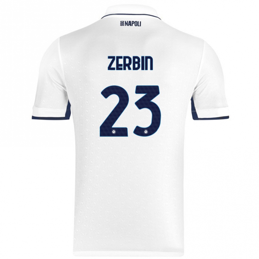 Kids Football Alessio Zerbin #23 White Royal Blue Away Jersey 2024/25 T-Shirt Australia