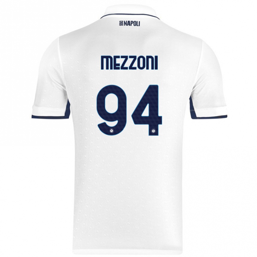 Kids Football Francesco Mezzoni #94 White Royal Blue Away Jersey 2024/25 T-Shirt Australia