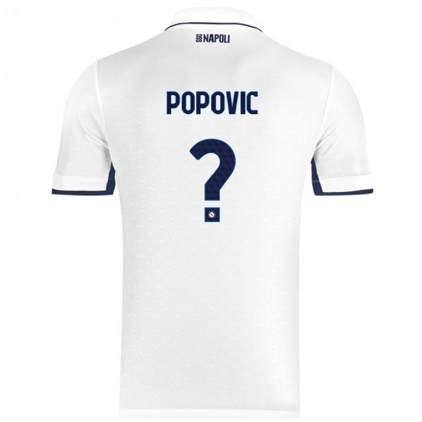 Kids Football Matija Popovic #0 White Royal Blue Away Jersey 2024/25 T-Shirt Australia