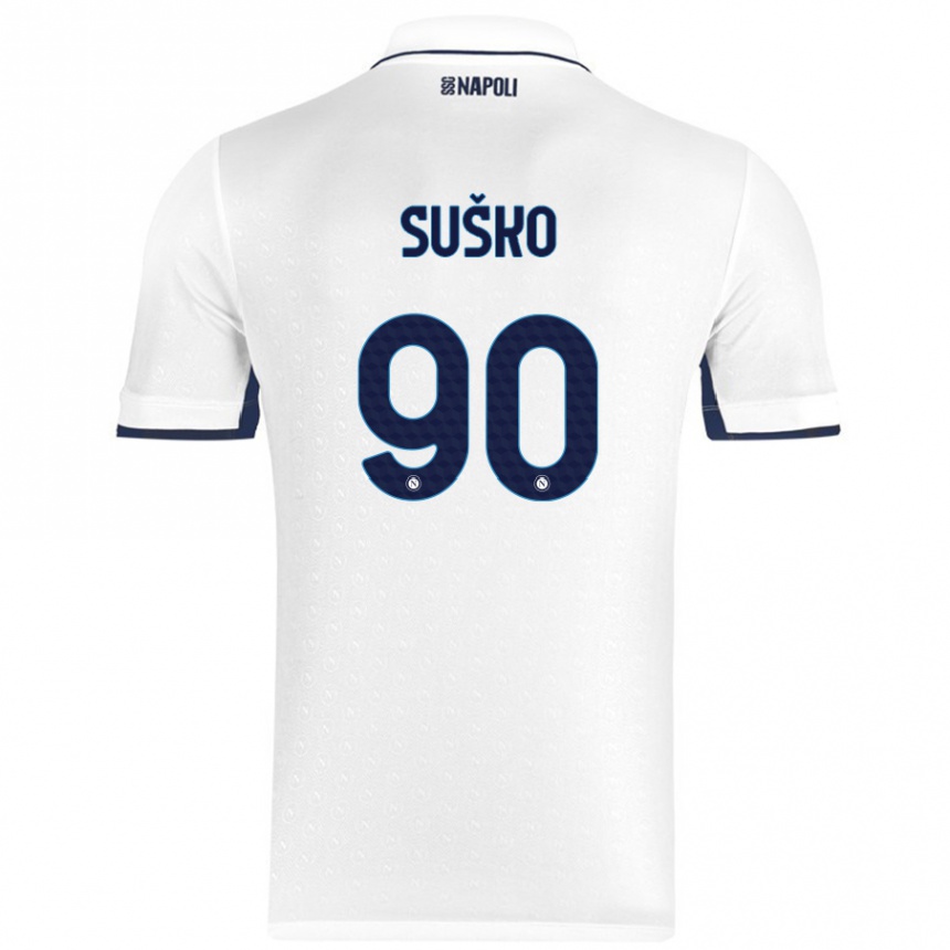 Kids Football Daniel Suško #90 White Royal Blue Away Jersey 2024/25 T-Shirt Australia