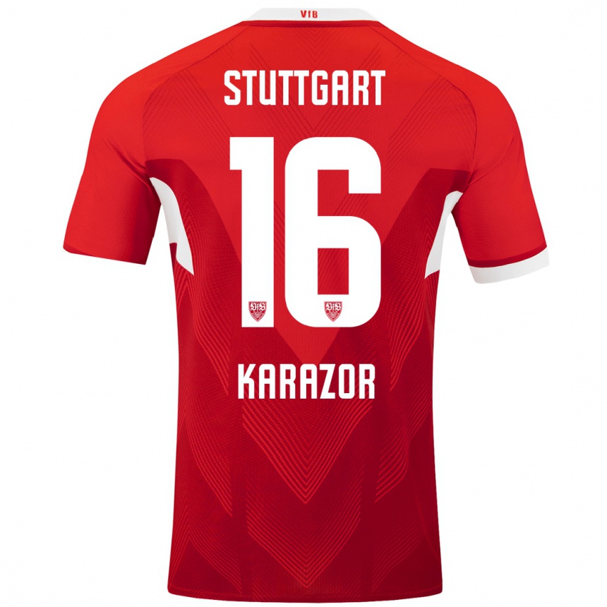 Kids Football Atakan Karazor #16 Red White Away Jersey 2024/25 T-Shirt Australia