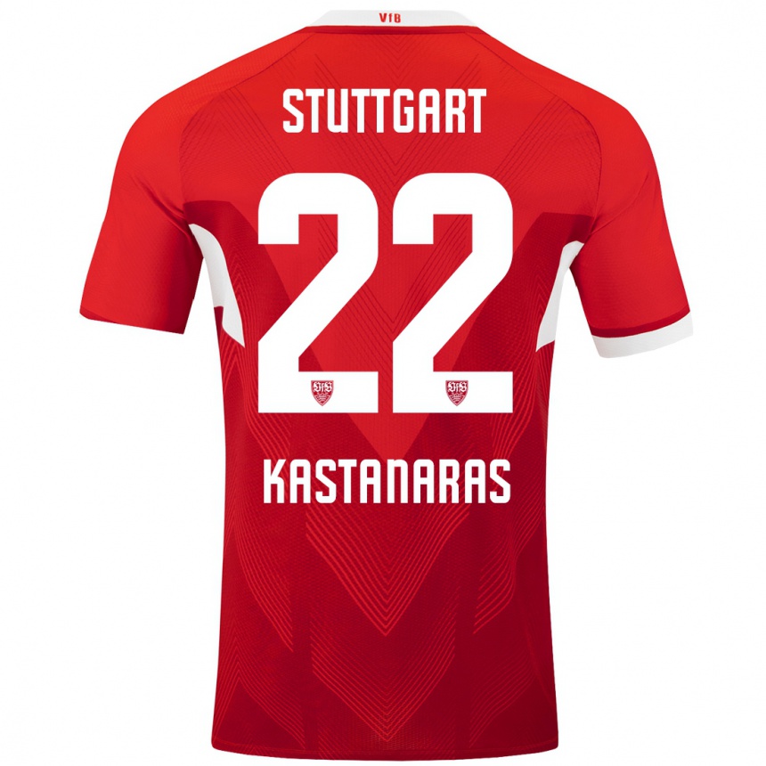 Kids Football Thomas Kastanaras #22 Red White Away Jersey 2024/25 T-Shirt Australia