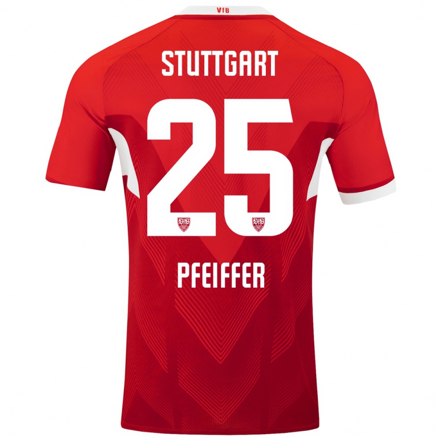 Kids Football Luca Pfeiffer #25 Red White Away Jersey 2024/25 T-Shirt Australia