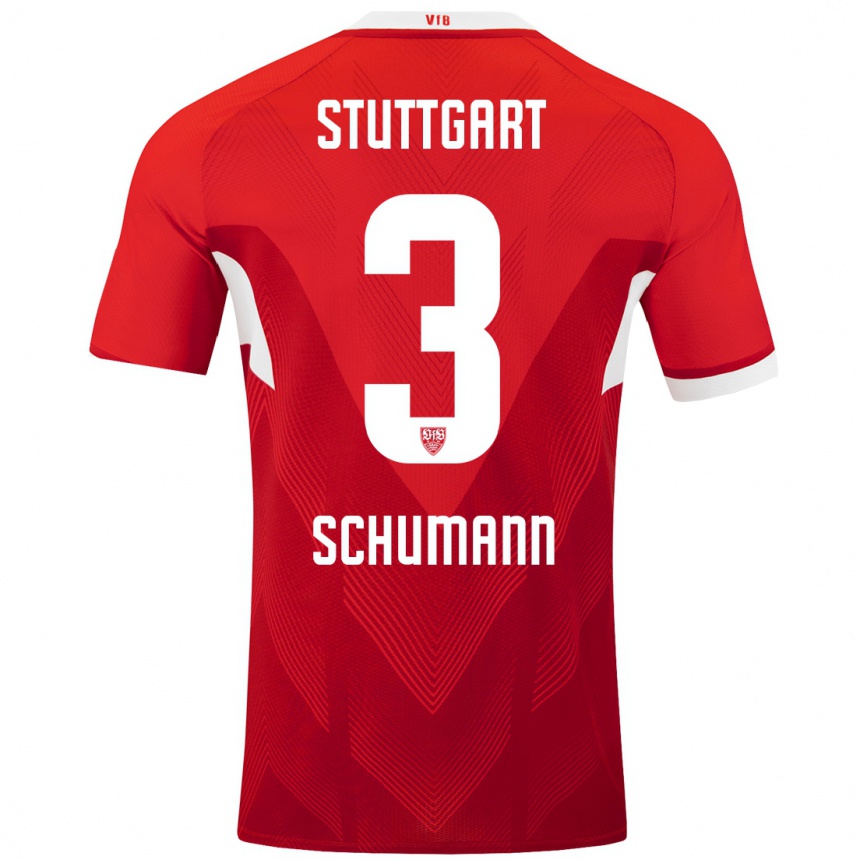 Kids Football Frederik Schumann #3 Red White Away Jersey 2024/25 T-Shirt Australia