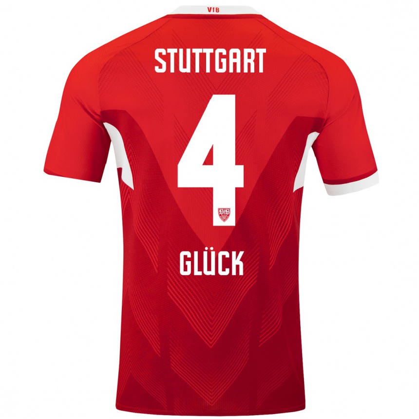 Kids Football Michael Glück #4 Red White Away Jersey 2024/25 T-Shirt Australia