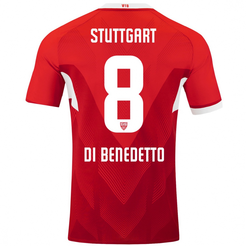 Kids Football Samuele Di Benedetto #8 Red White Away Jersey 2024/25 T-Shirt Australia