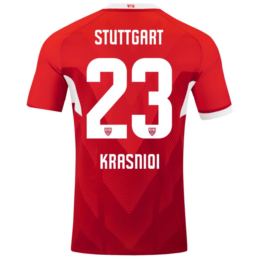 Kids Football Elton Krasniqi #23 Red White Away Jersey 2024/25 T-Shirt Australia