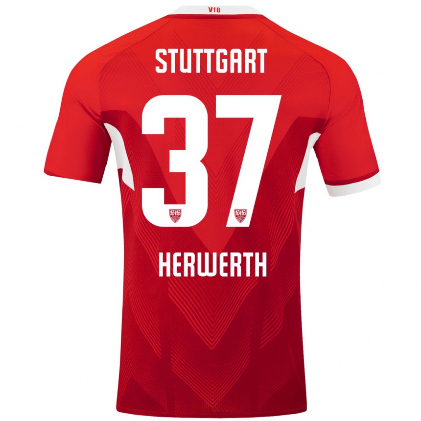 Kids Football Maximilian Herwerth #37 Red White Away Jersey 2024/25 T-Shirt Australia