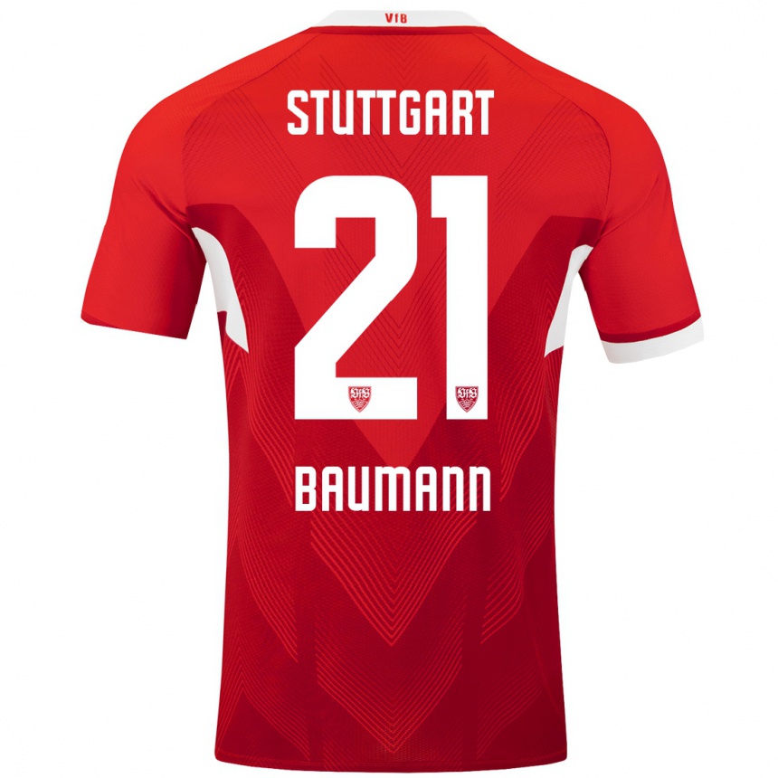 Kids Football Katharina Baumann #21 Red White Away Jersey 2024/25 T-Shirt Australia