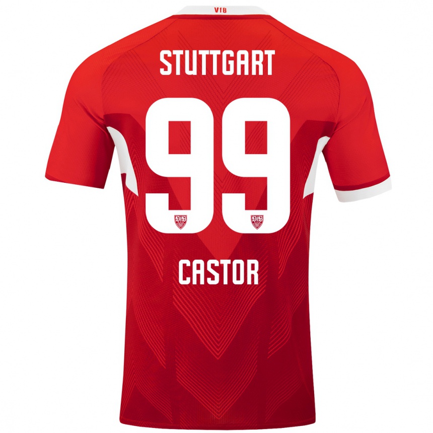 Kids Football Gillian Castor #99 Red White Away Jersey 2024/25 T-Shirt Australia