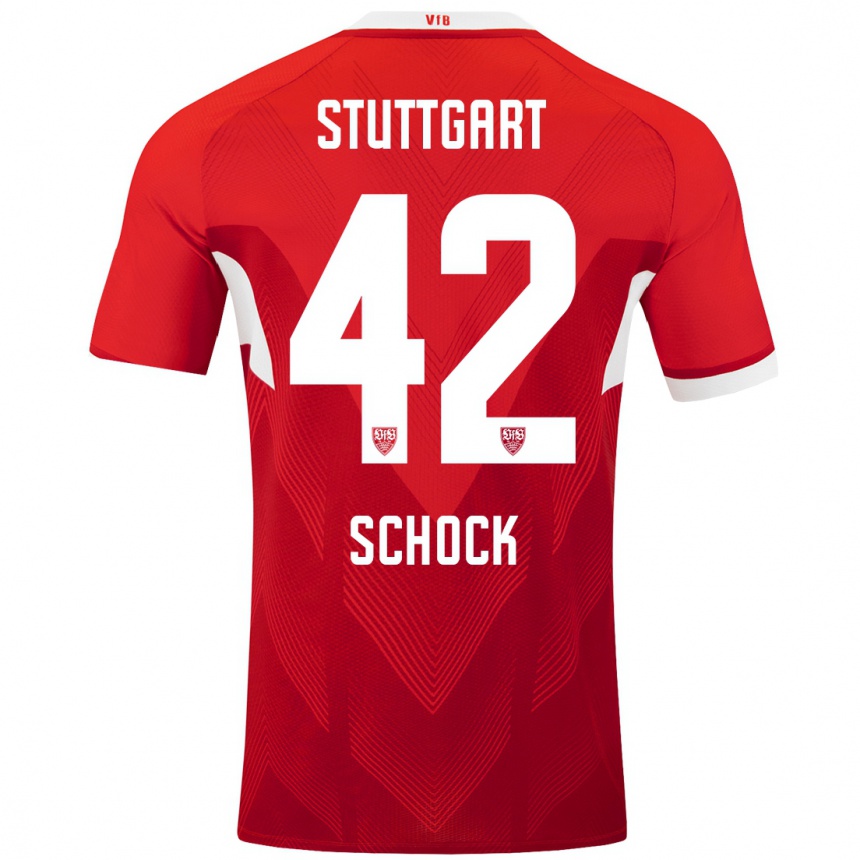 Kids Football Florian Schock #42 Red White Away Jersey 2024/25 T-Shirt Australia