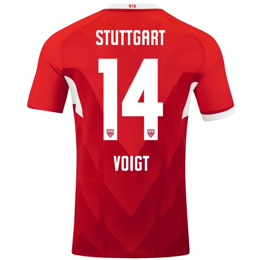 Kids Football Max Voigt #14 Red White Away Jersey 2024/25 T-Shirt Australia