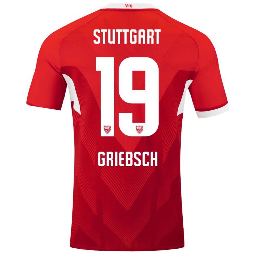 Kids Football Lukas Griebsch #19 Red White Away Jersey 2024/25 T-Shirt Australia