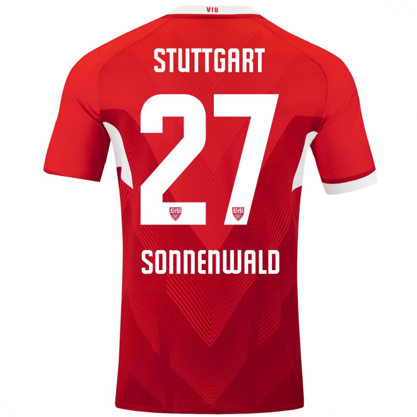 Kids Football Lukas Sonnenwald #27 Red White Away Jersey 2024/25 T-Shirt Australia