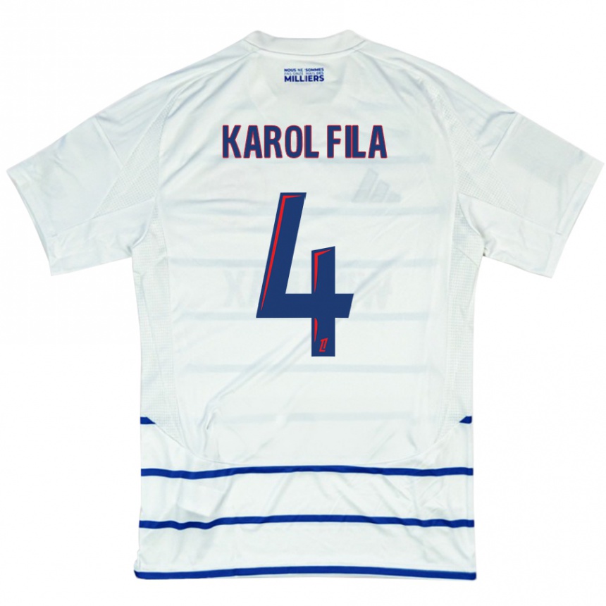 Kids Football Karol Fila #4 White Blue Away Jersey 2024/25 T-Shirt Australia