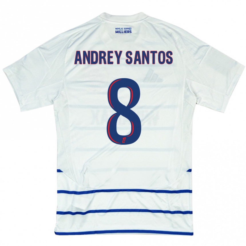 Kids Football Andrey Santos #8 White Blue Away Jersey 2024/25 T-Shirt Australia