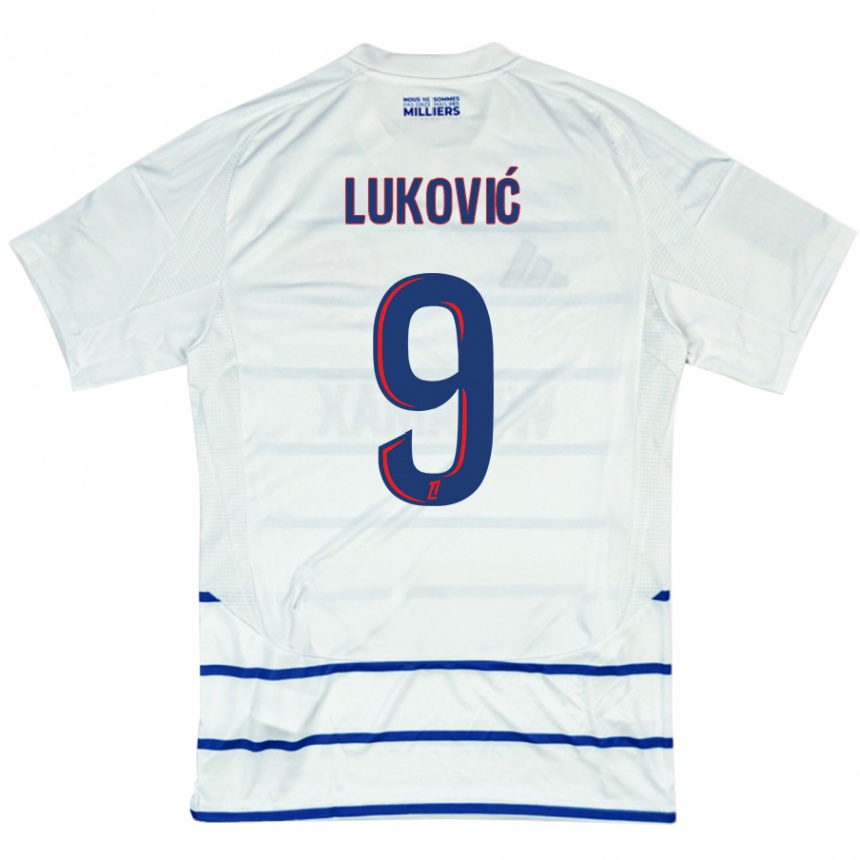 Kids Football Milos Lukovic #9 White Blue Away Jersey 2024/25 T-Shirt Australia