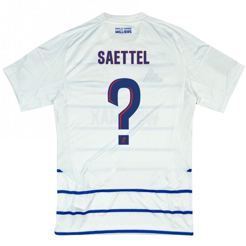 Kids Football Tom Saettel #0 White Blue Away Jersey 2024/25 T-Shirt Australia