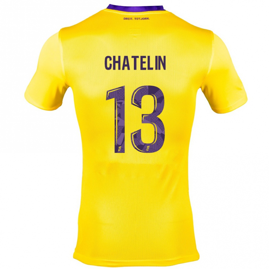 Kids Football Delphin Chatelin #13 Yellow Purple Away Jersey 2024/25 T-Shirt Australia