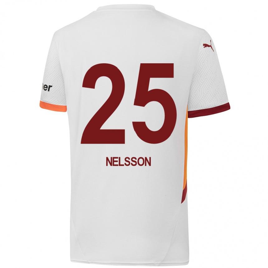 Kids Football Victor Nelsson #25 White Yellow Red Away Jersey 2024/25 T-Shirt Australia