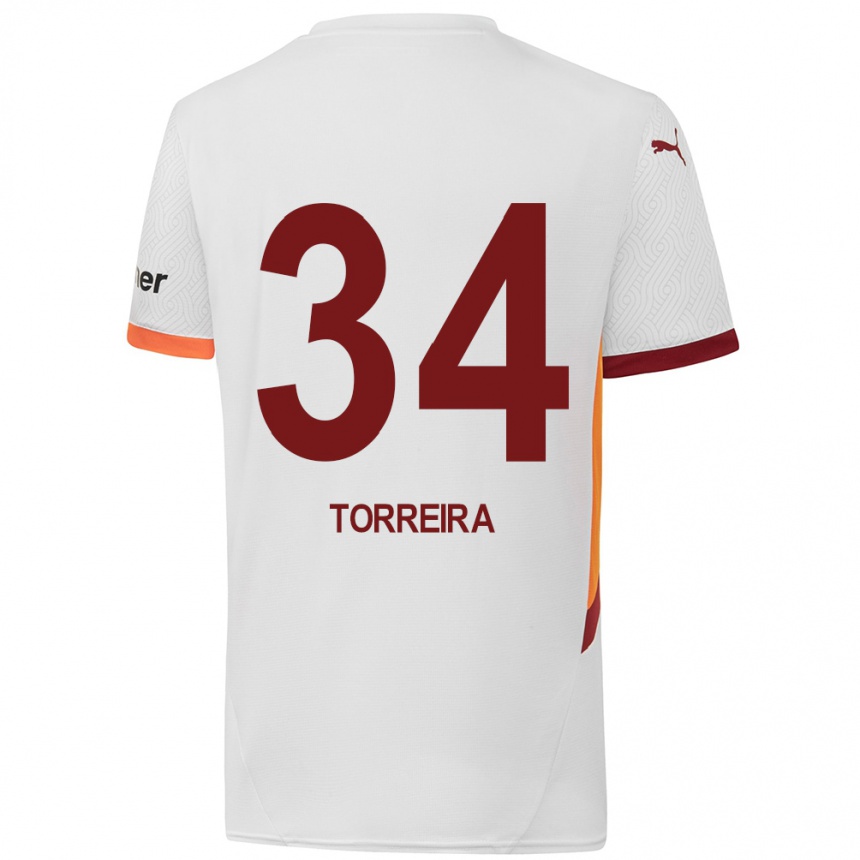 Kids Football Lucas Torreira #34 White Yellow Red Away Jersey 2024/25 T-Shirt Australia