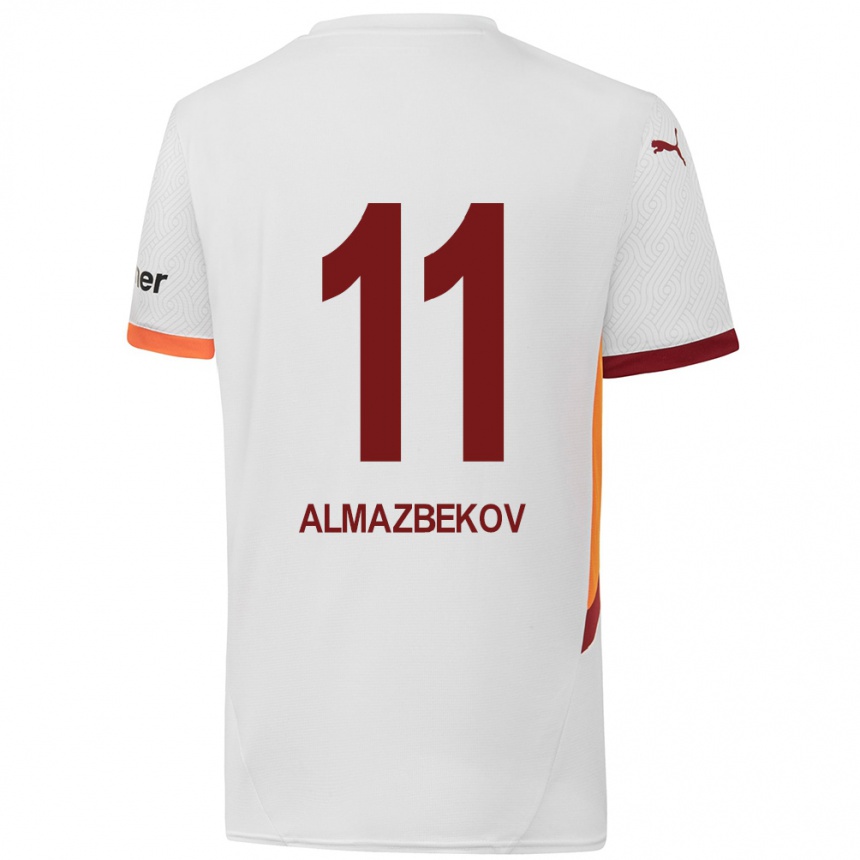 Kids Football Beknaz Almazbekov #11 White Yellow Red Away Jersey 2024/25 T-Shirt Australia