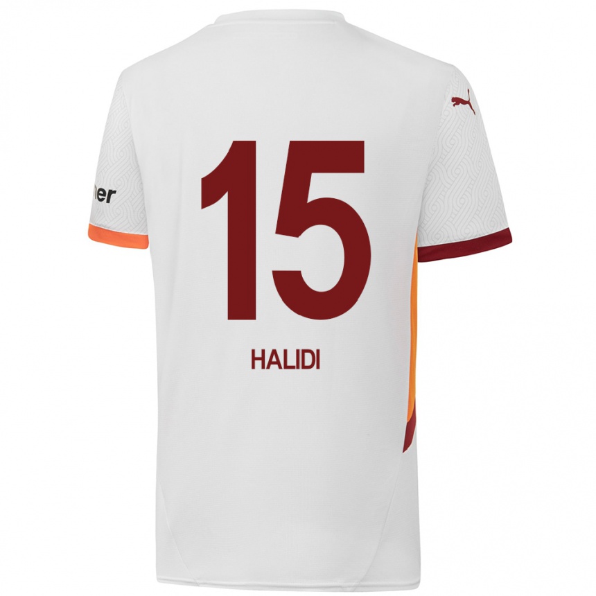 Kids Football Isa Halidi #15 White Yellow Red Away Jersey 2024/25 T-Shirt Australia