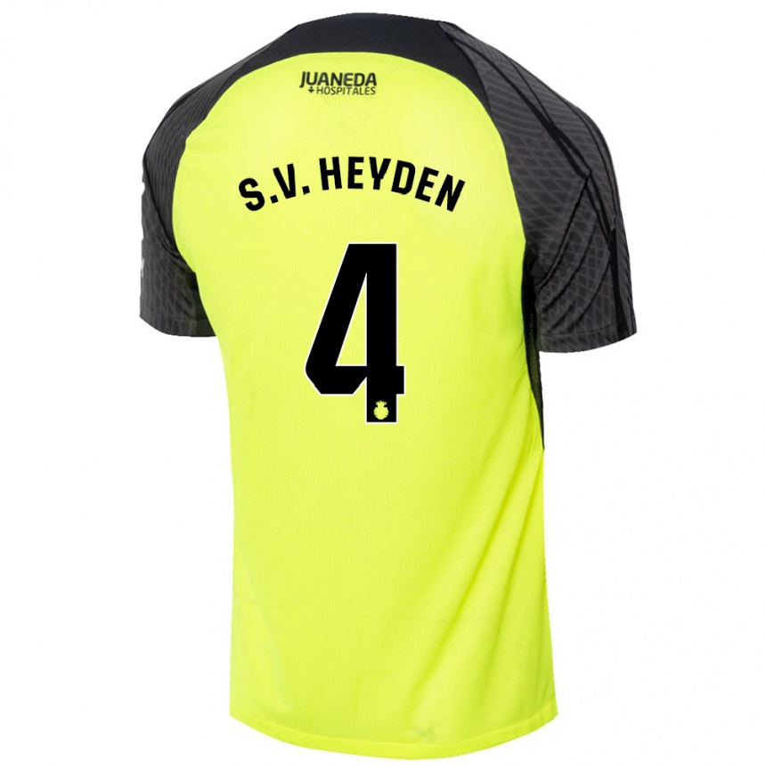 Kids Football Siebe Van Der Heyden #4 Fluorescent Green Black Away Jersey 2024/25 T-Shirt Australia