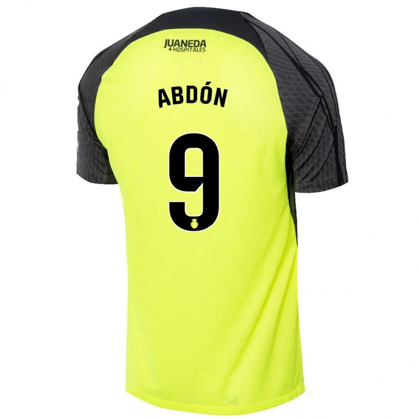 Kids Football Abdón Prats #9 Fluorescent Green Black Away Jersey 2024/25 T-Shirt Australia